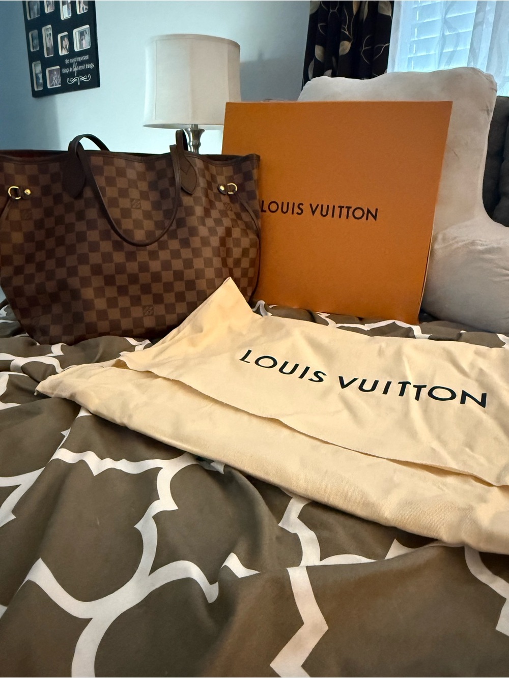 Louis Vuitton Neverfull Damier Tote and Clémence Wallet